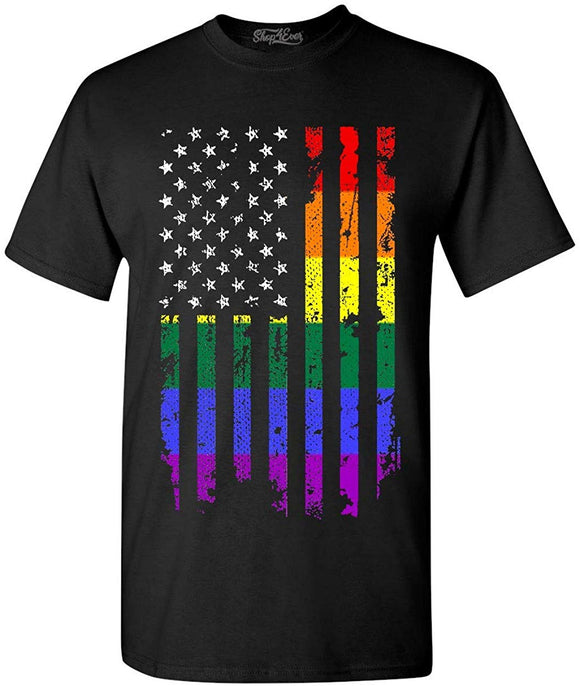 Distressed Rainbow Flag Gay Pride T-Shirt Black
