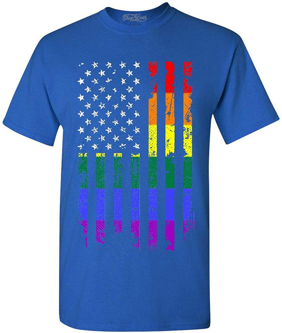 Distressed Rainbow Flag Gay Pride T-Shirt Blue