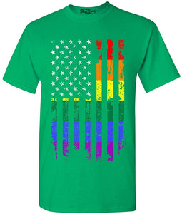 Distressed Rainbow Flag Gay Pride T-Shirt Green