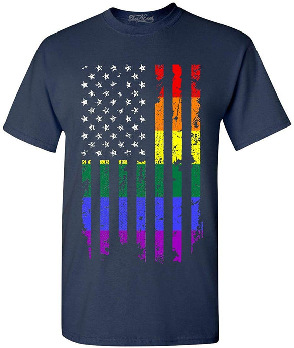 Distressed Rainbow Flag Gay Pride T-Shirt Navy